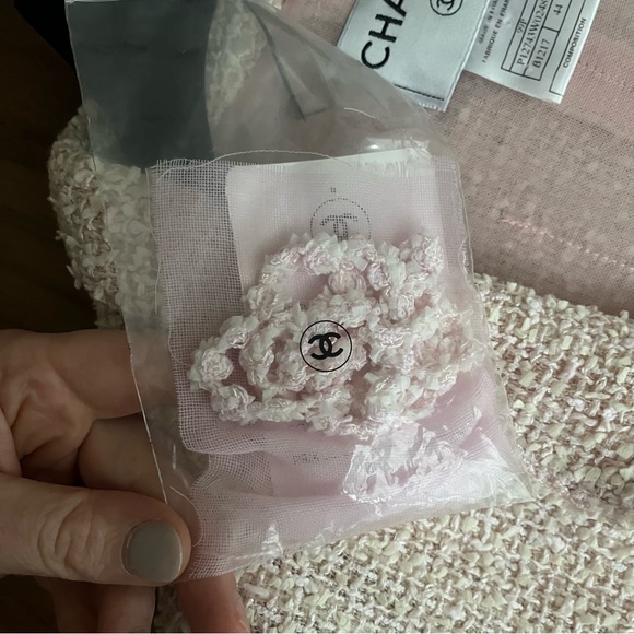 ❌SOLD❌ CHANEL 1999 SS Vintage Pink Beige Tweed Jacket CC Logo FR44 Large L Auth - Picture 9 of 17